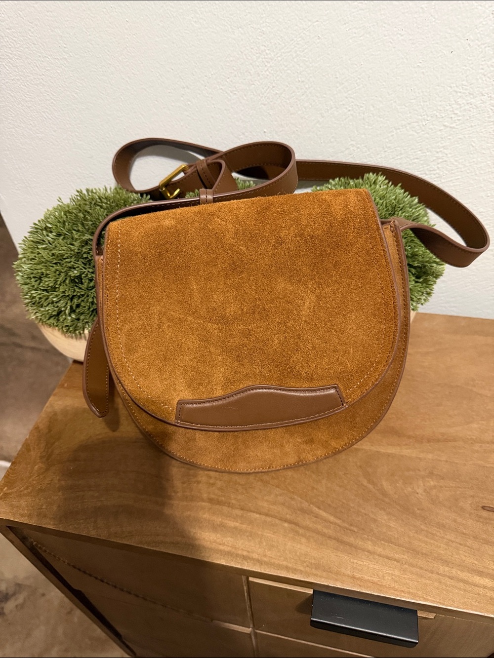 Brown Italian Suede Crossbody Saddle Bag - Women